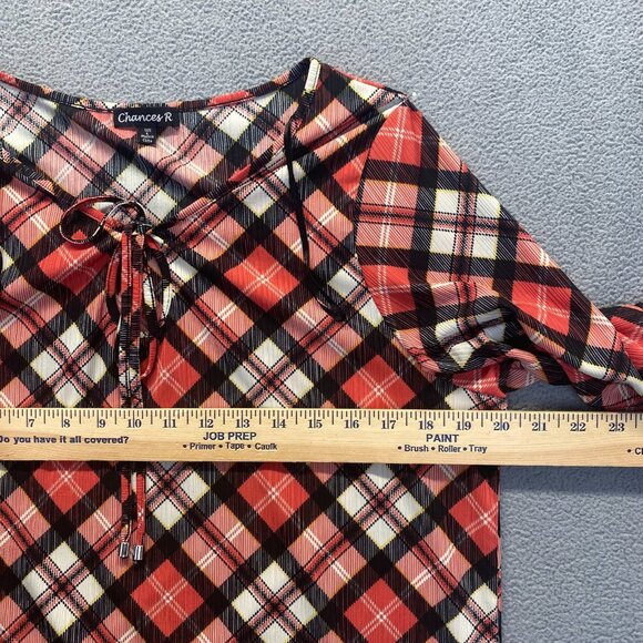 Chances‎ R Women’s Size Large Bell Sleeve Top Blouse Red Black - Picture 4 of 9